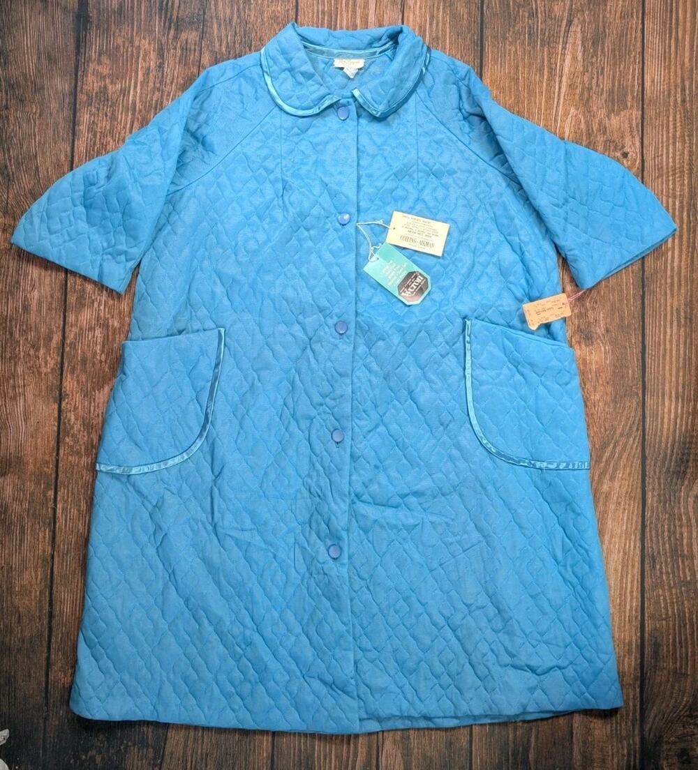 Vintage NOS Women's Lane Bryant Quilted Blue Housecoat Size 42-44 Acetate New